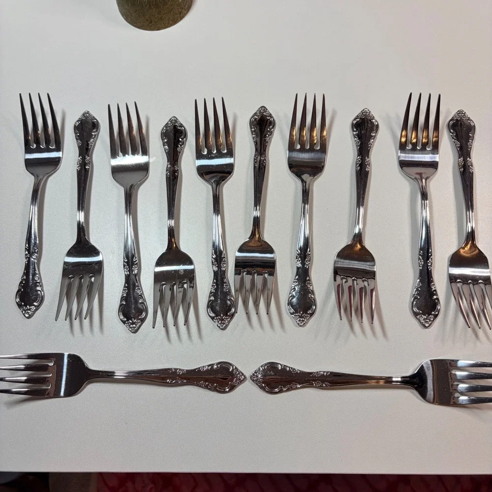 Rose Pattern Stainless Flatware Set of 12 Salad Forks